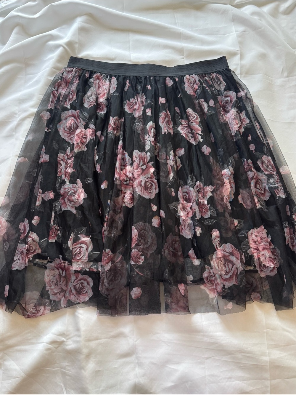 torrid Black Tulle Skirt with Pink Rose Print